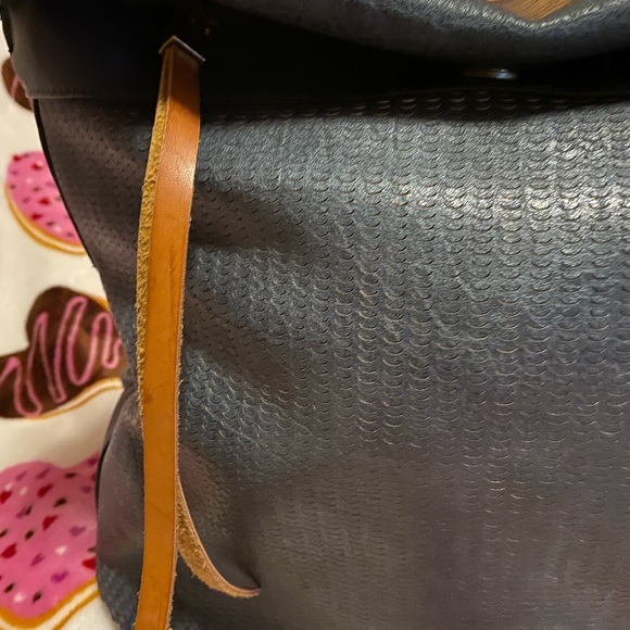 Beautiful slate blue vegan leather backpack. - Picture 3 of 7